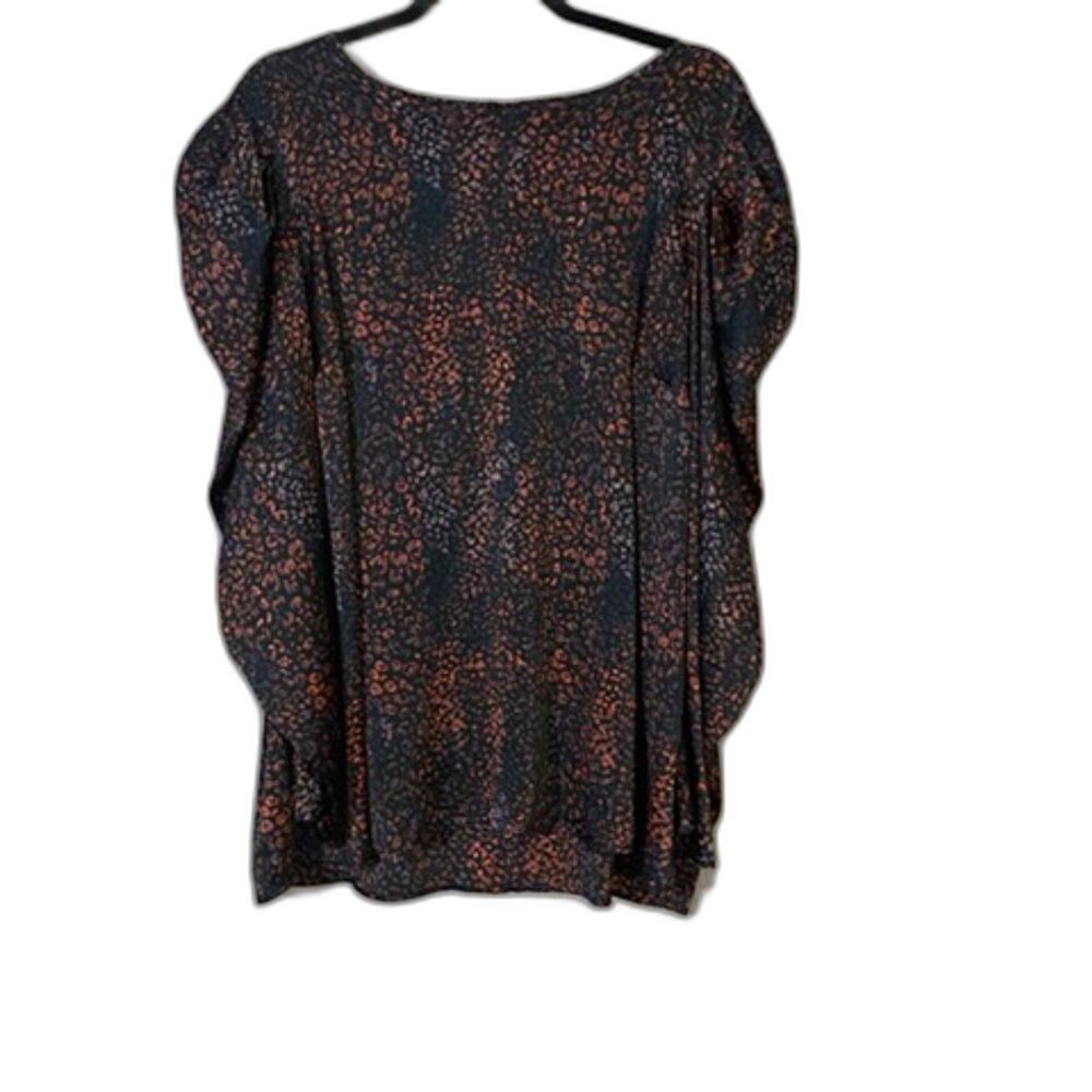 Torrid Size 2 Black Rust Animal Print Puff Sleeve Blouse Keyhole Back 2X